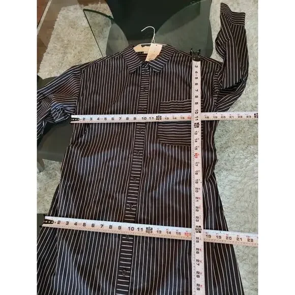 A New Day Dress Women L Black White Striped Shirt Long Sleeve Cotton Midi - Picture 15 of 15